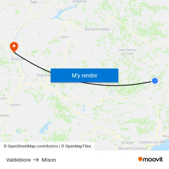 Valdeblore to Mison map