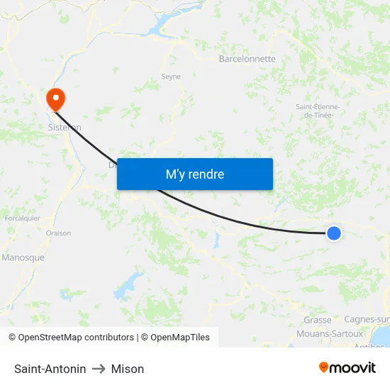 Saint-Antonin to Mison map