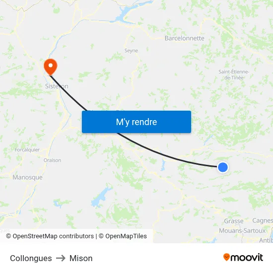 Collongues to Mison map