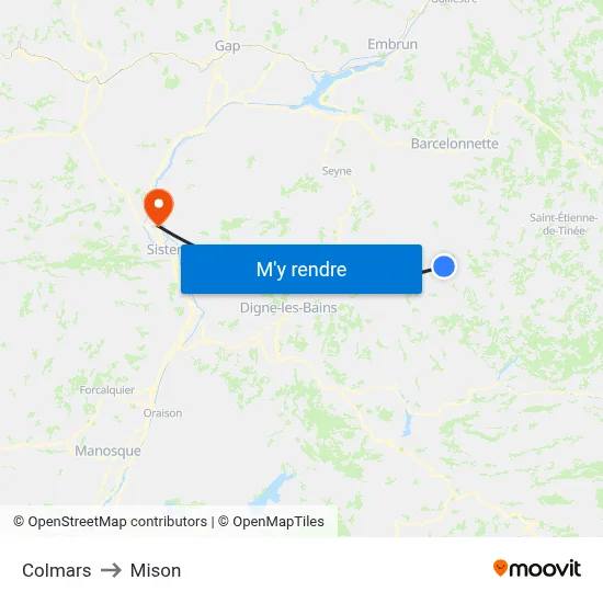 Colmars to Mison map