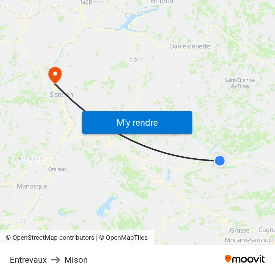 Entrevaux to Mison map