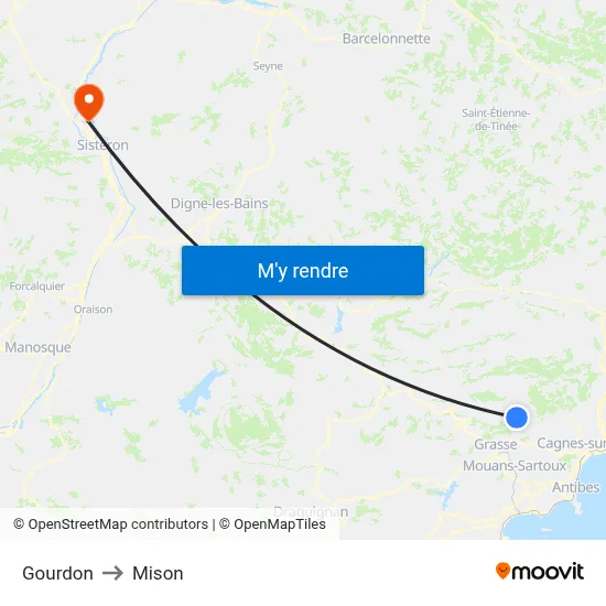 Gourdon to Mison map