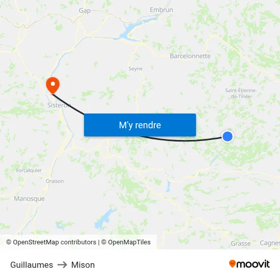 Guillaumes to Mison map