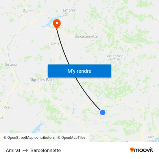 Amirat to Barcelonnette map
