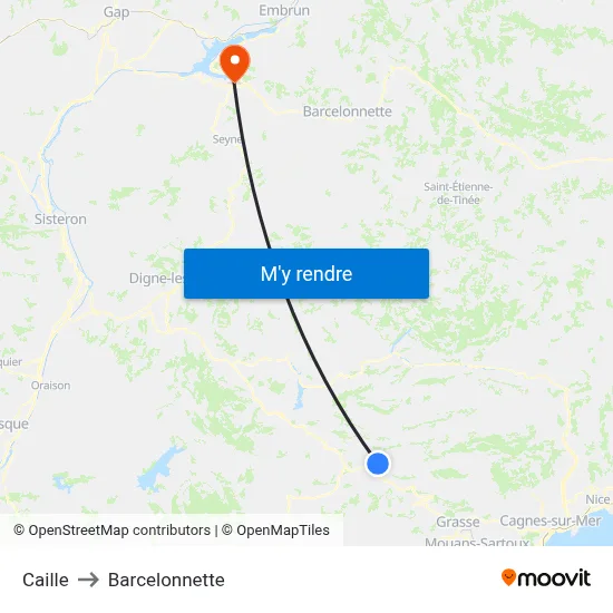Caille to Barcelonnette map