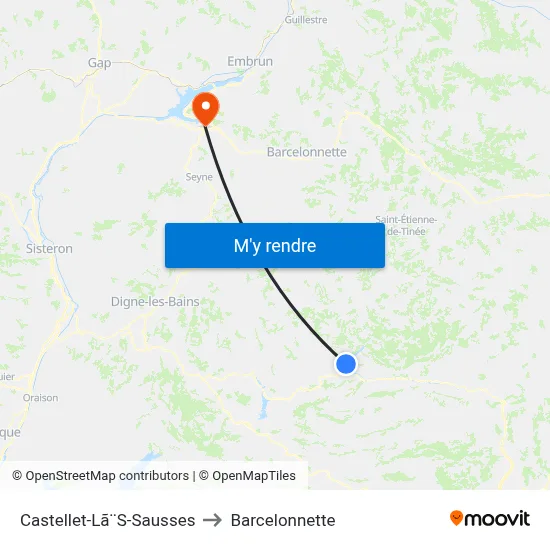 Castellet-Lã¨S-Sausses to Barcelonnette map