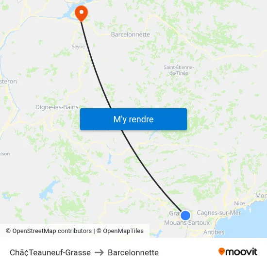 Chã¢Teauneuf-Grasse to Barcelonnette map