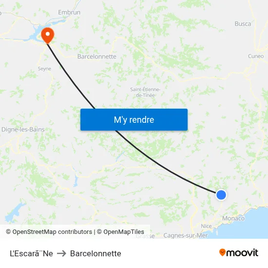 L'Escarã¨Ne to Barcelonnette map