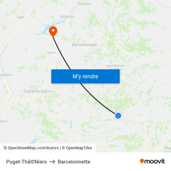 Puget-Thã©Niers to Barcelonnette map