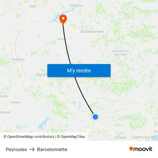 Peyroules to Barcelonnette map