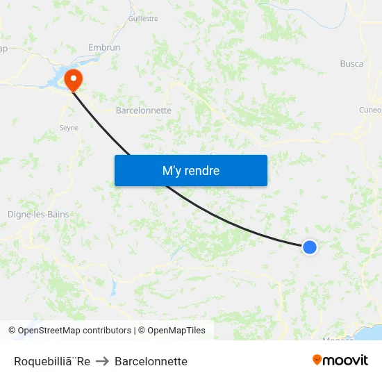 Roquebilliã¨Re to Barcelonnette map