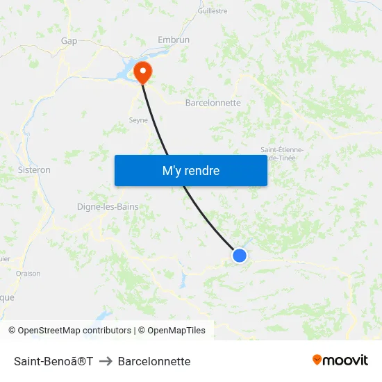 Saint-Benoã®T to Barcelonnette map