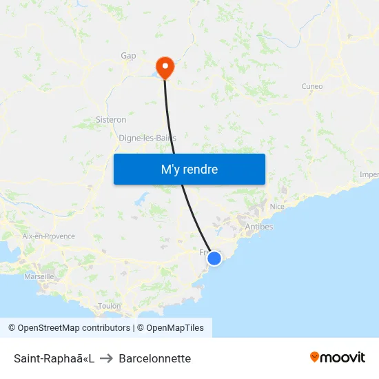 Saint-Raphaã«L to Barcelonnette map