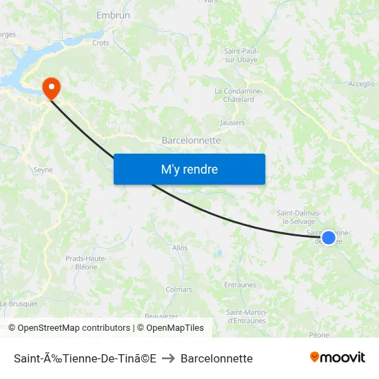Saint-Ã‰Tienne-De-Tinã©E to Barcelonnette map