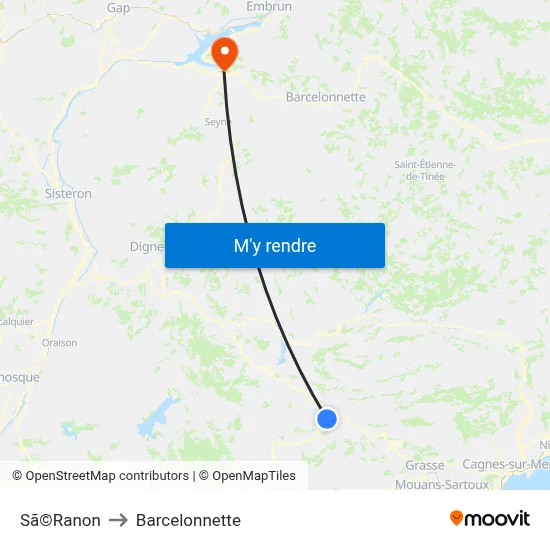 Sã©Ranon to Barcelonnette map