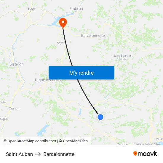 Saint Auban to Barcelonnette map