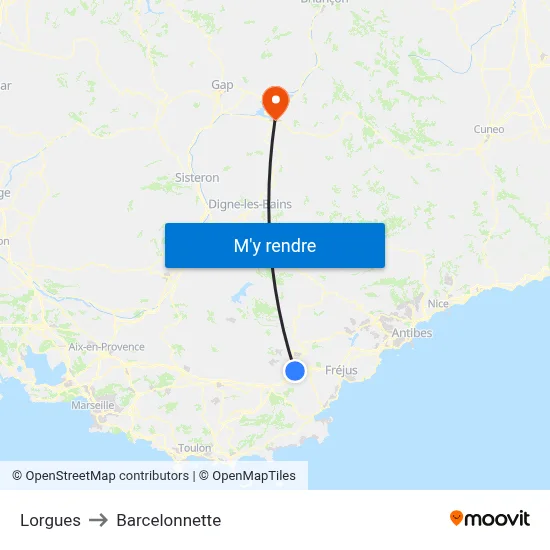Lorgues to Barcelonnette map