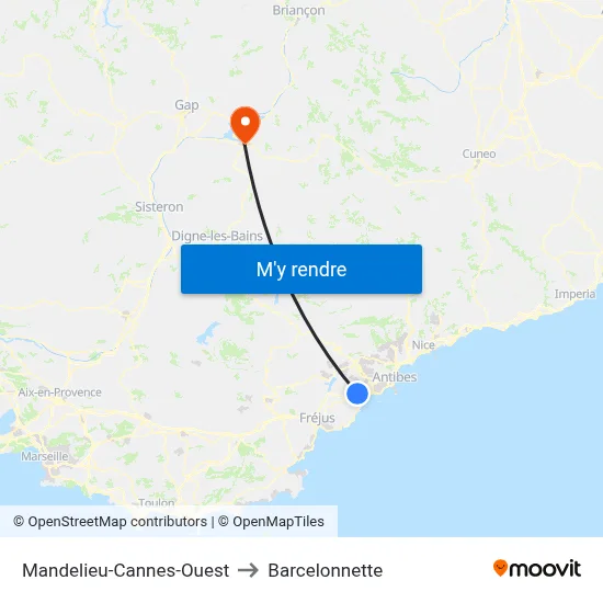 Mandelieu-Cannes-Ouest to Barcelonnette map