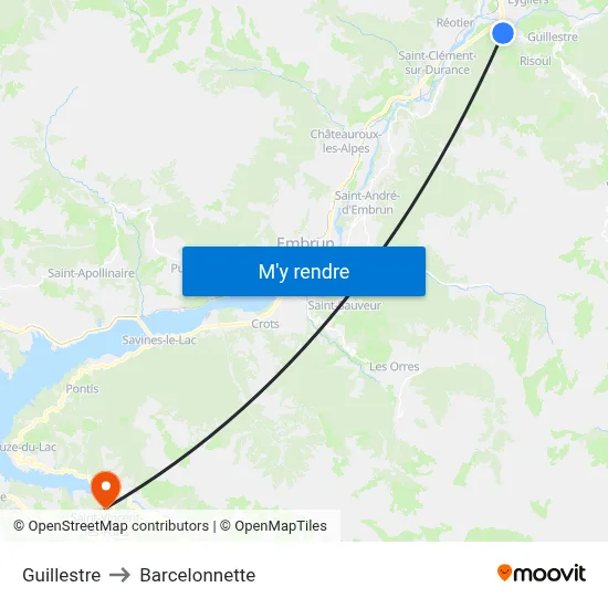 Guillestre to Barcelonnette map