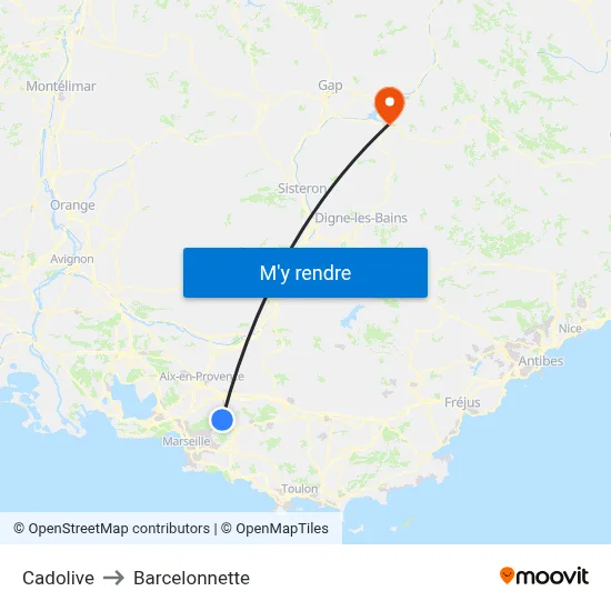 Cadolive to Barcelonnette map