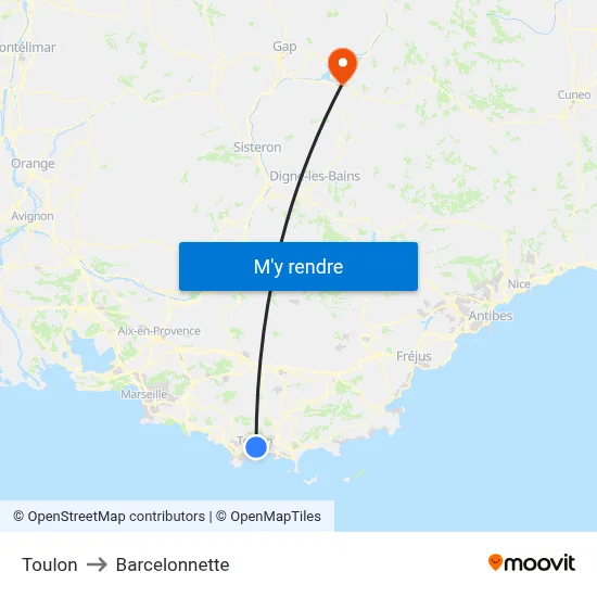 Toulon to Barcelonnette map