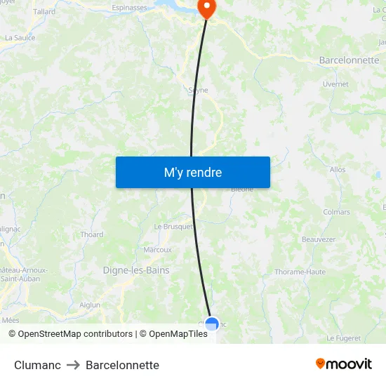 Clumanc to Barcelonnette map