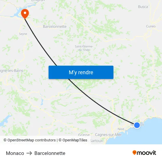 Monaco to Barcelonnette map