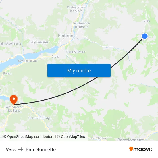 Vars to Barcelonnette map