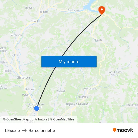 L'Escale to Barcelonnette map