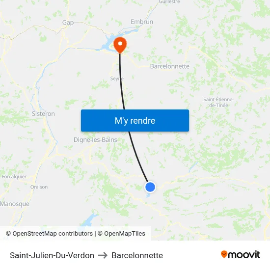 Saint-Julien-Du-Verdon to Barcelonnette map