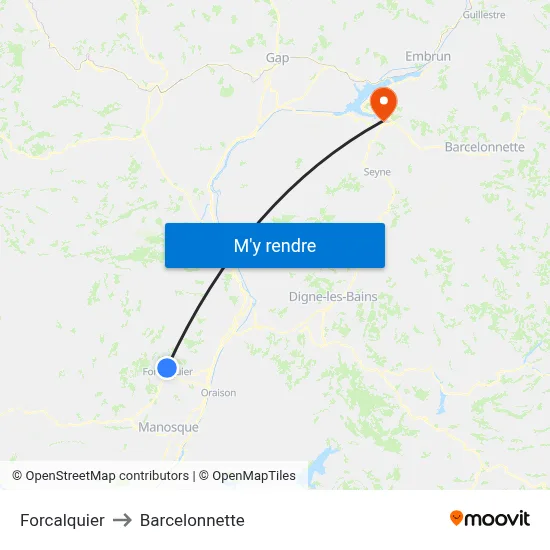 Forcalquier to Barcelonnette map