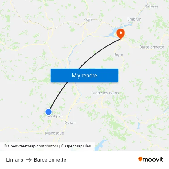 Limans to Barcelonnette map