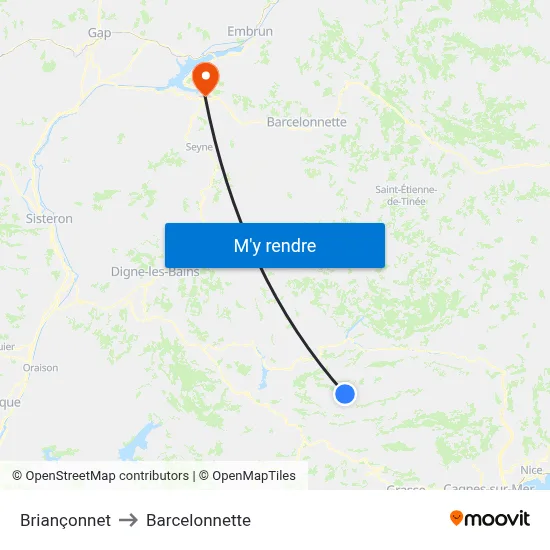 Briançonnet to Barcelonnette map