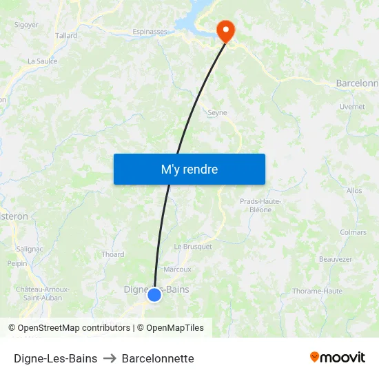 Digne-Les-Bains to Barcelonnette map