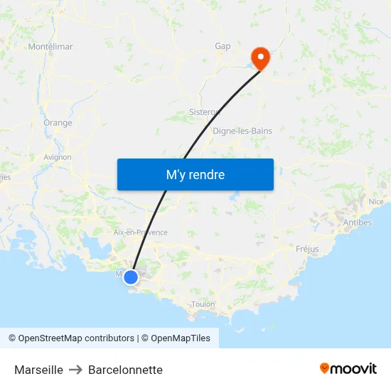 Marseille to Barcelonnette map