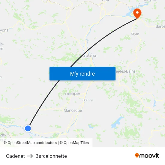 Cadenet to Barcelonnette map
