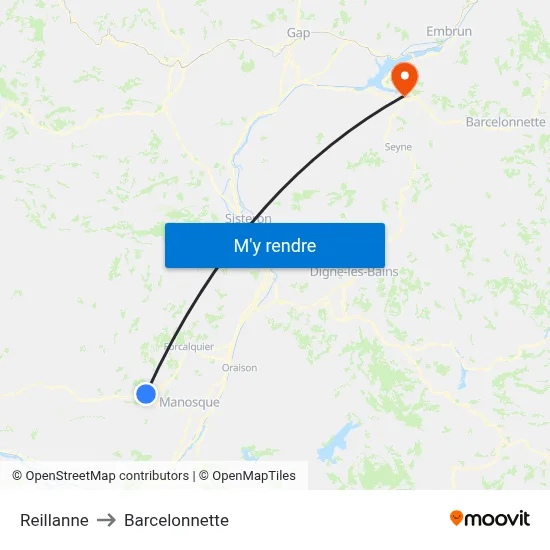 Reillanne to Barcelonnette map