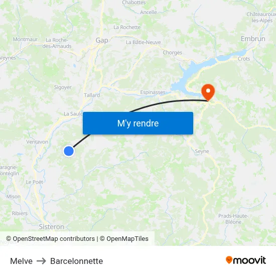 Melve to Barcelonnette map