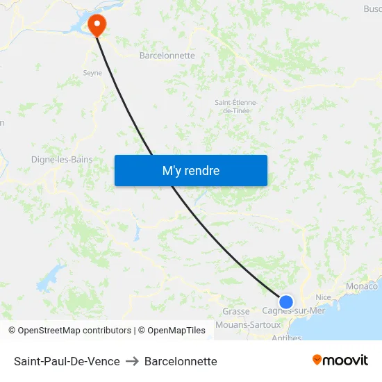 Saint-Paul-De-Vence to Barcelonnette map
