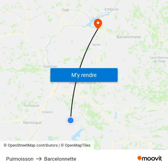 Puimoisson to Barcelonnette map