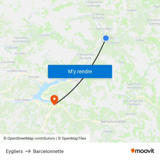 Eygliers to Barcelonnette map