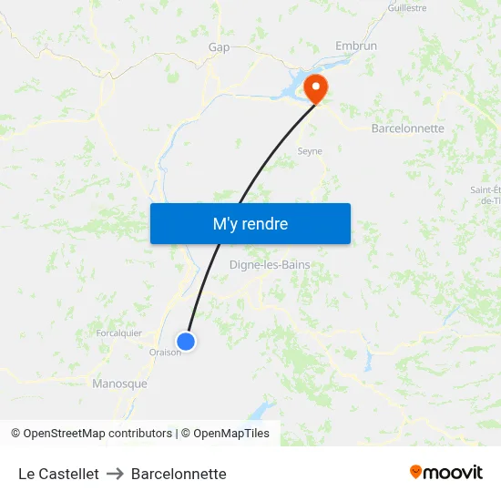 Le Castellet to Barcelonnette map