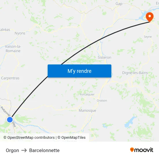 Orgon to Barcelonnette map