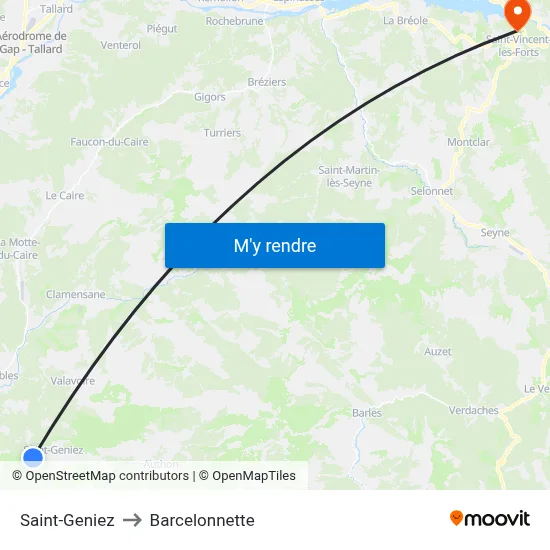Saint-Geniez to Barcelonnette map