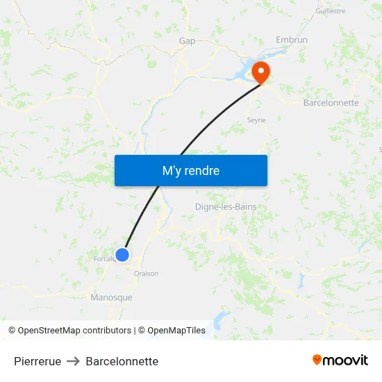 Pierrerue to Barcelonnette map