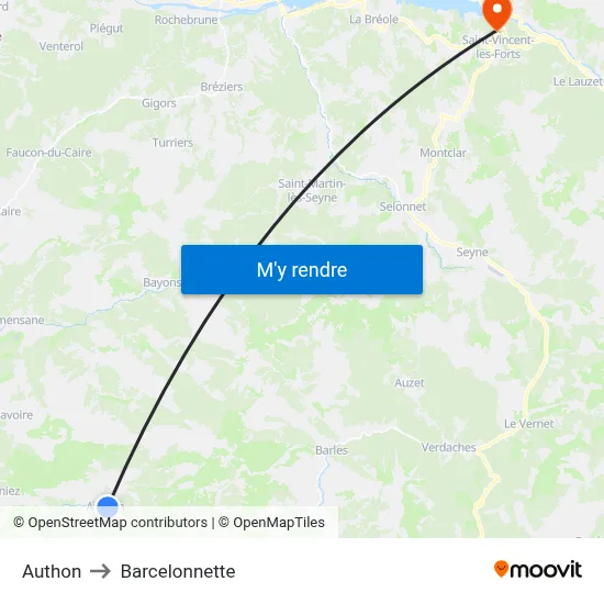 Authon to Barcelonnette map