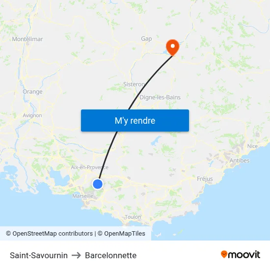 Saint-Savournin to Barcelonnette map