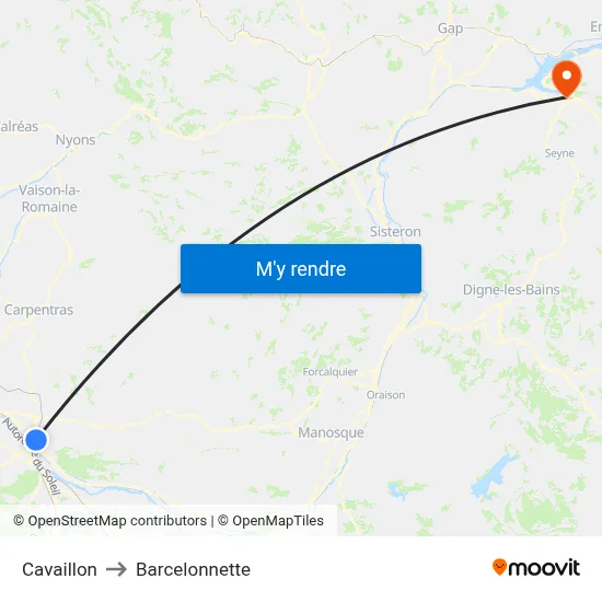 Cavaillon to Barcelonnette map