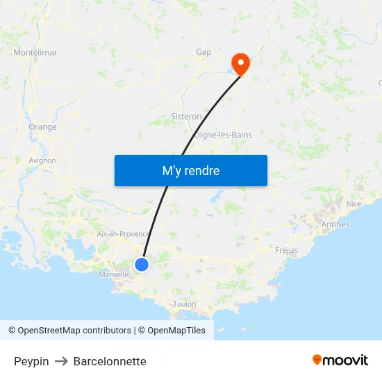 Peypin to Barcelonnette map