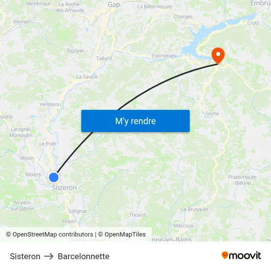 Sisteron to Barcelonnette map
